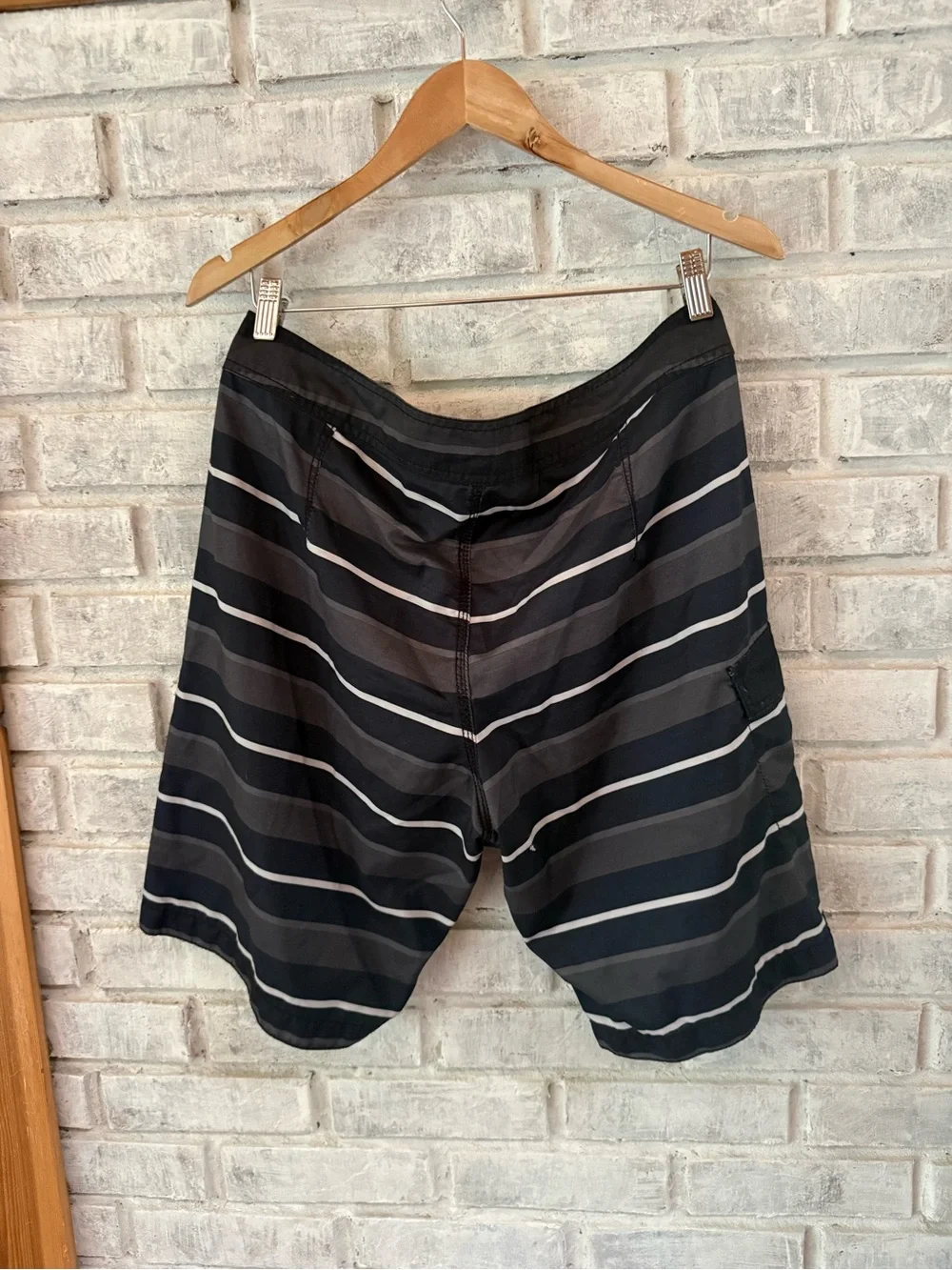 Old Navy Black and Gray Striped Swim Board Shorts